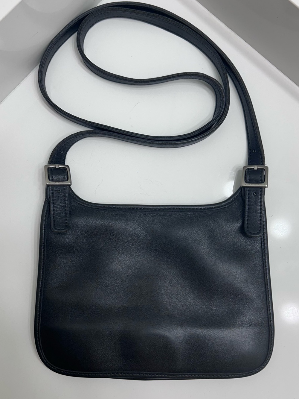 Vintage Coach 9142 Mini Hippie Flap Black Leather Nickel Hardware
